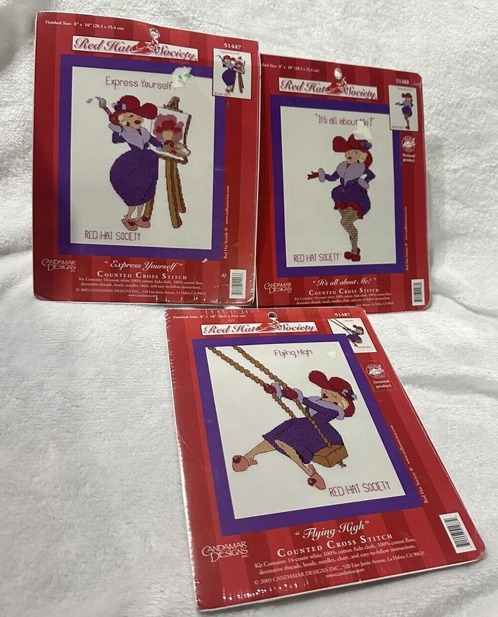 Red Hat Society Cross Stitch Kits Express Yourself Flying High It’s All About Me